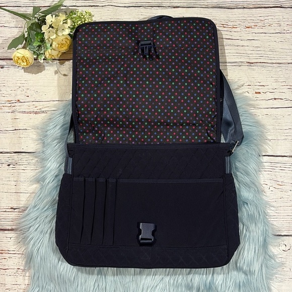 VERA BRADLEY QUILTED LAPTOP MESSENGER BAG NAVY BLUE - Picture 4 of 11